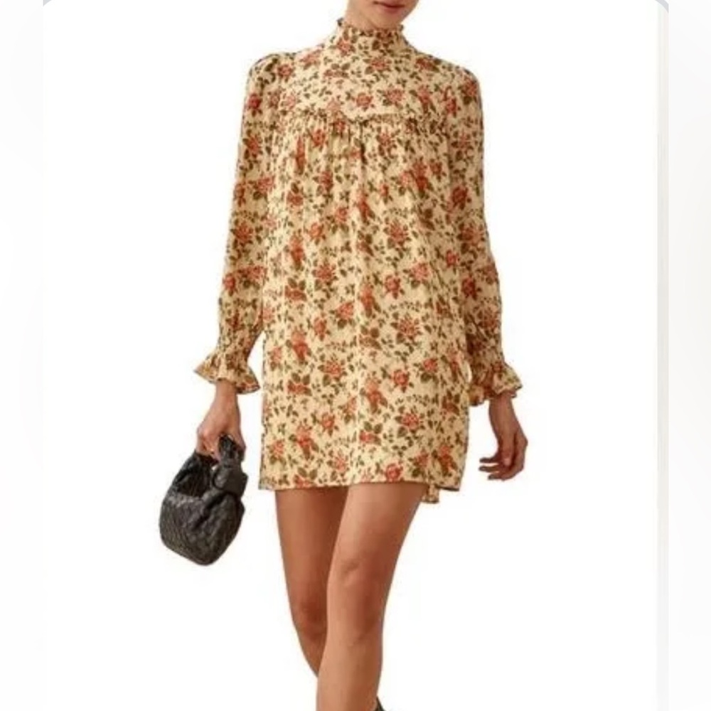 Reformation Jourdan Yellow Floral Mini  Dress - Picture 3 of 11